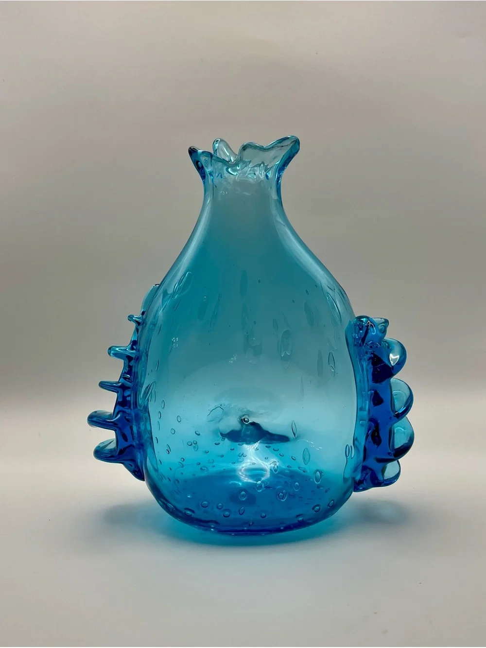 Murano Style MCM Handblown Blue Glass Art Vase 8”